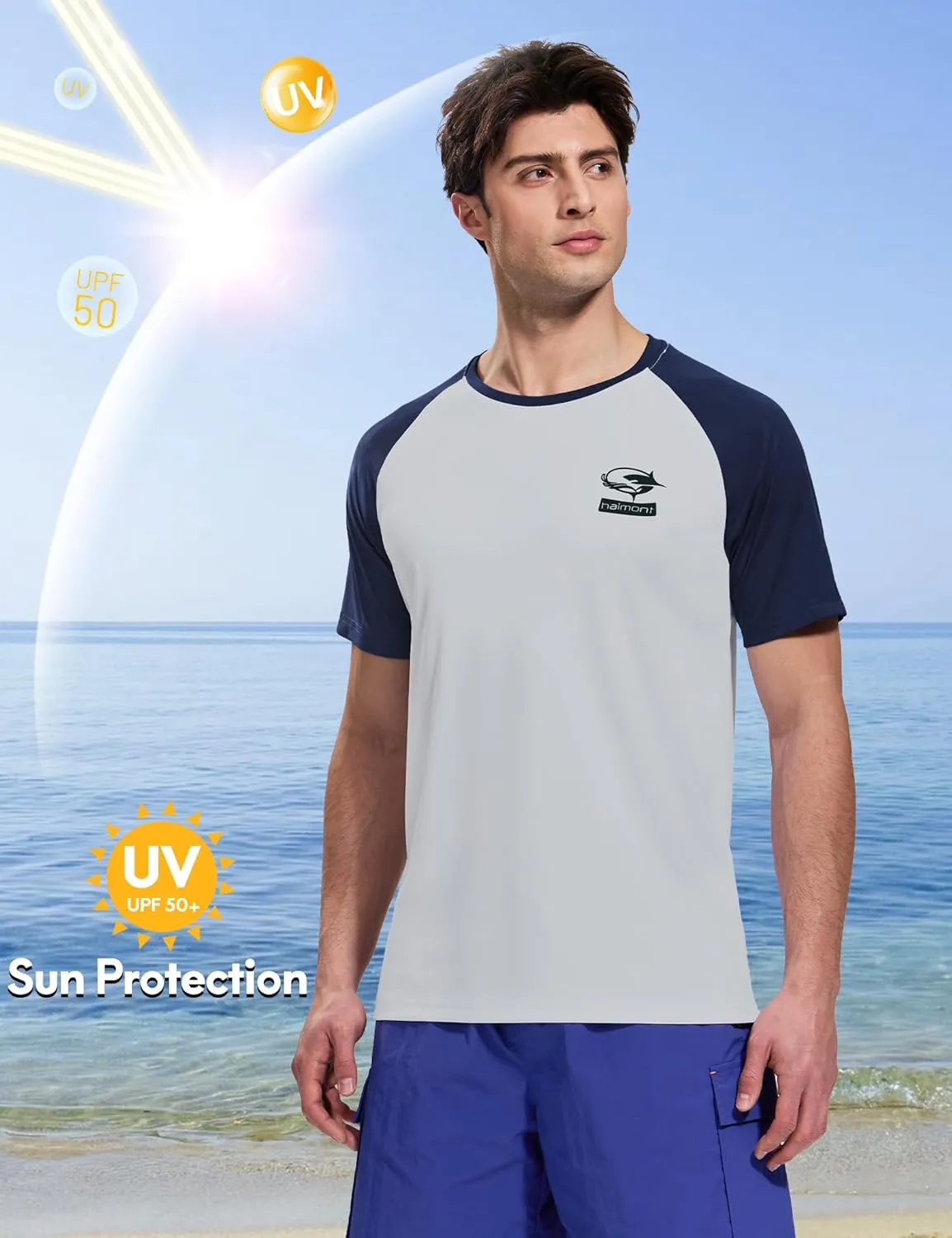 Haimont Men's UPF 50  Short Sleeve Rash Guard Fishing Shirts Quick Dry Workout Outdoor Tee Shirt