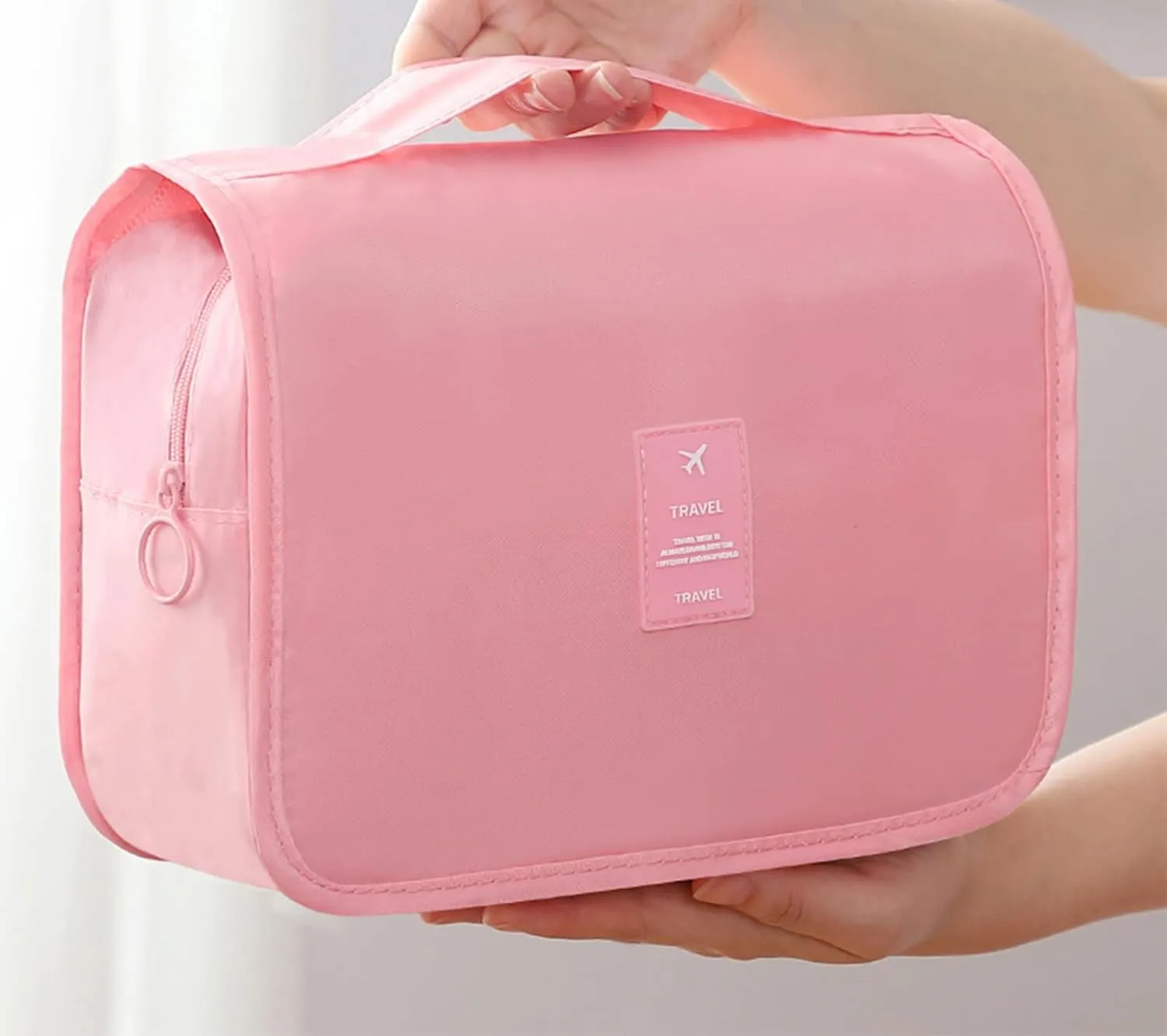 Hanging Travel Toiletry Bag for Women, Hanging Toiletry Bag with Multi-Pockets, Toiletry Bag for Traveling Easy Clean, Travel Organizer Pink