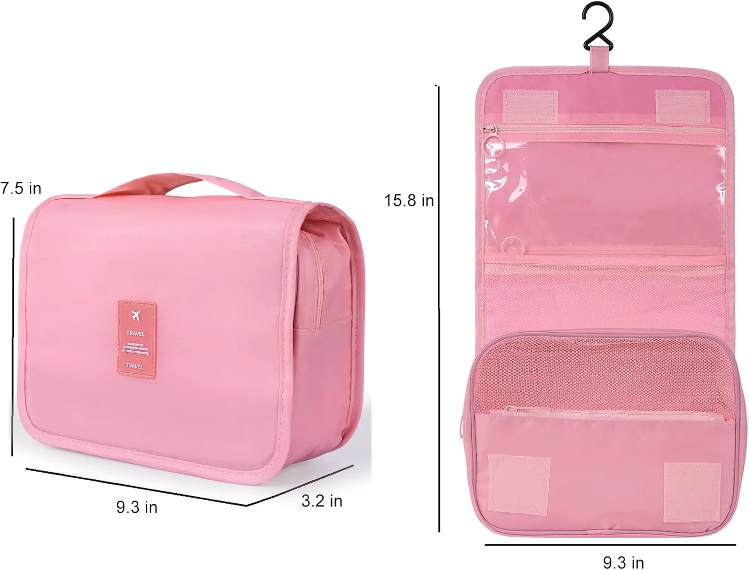 Hanging Travel Toiletry Bag for Women, Hanging Toiletry Bag with Multi-Pockets, Toiletry Bag for Traveling Easy Clean, Travel Organizer Pink