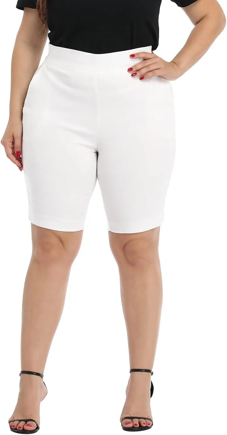 HDE Plus Size Bermuda Shorts Mid Rise 10" Inseam Pull On Shorts with Pockets