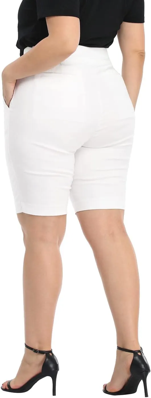 HDE Plus Size Bermuda Shorts Mid Rise 10" Inseam Pull On Shorts with Pockets
