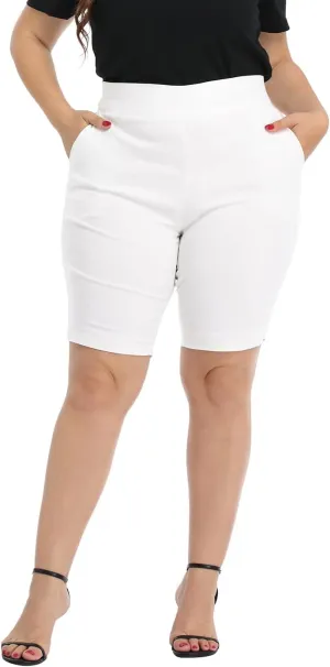 HDE Plus Size Bermuda Shorts Mid Rise 10" Inseam Pull On Shorts with Pockets