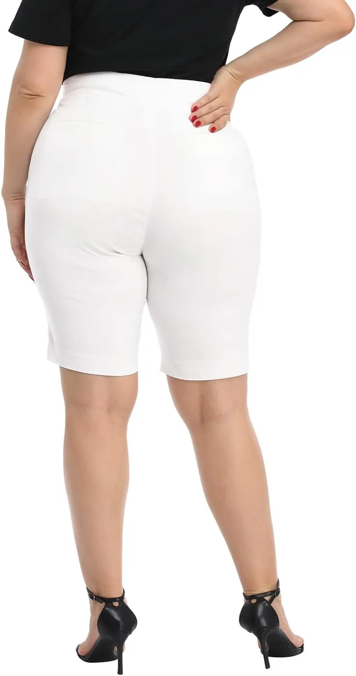 HDE Plus Size Bermuda Shorts Mid Rise 10" Inseam Pull On Shorts with Pockets