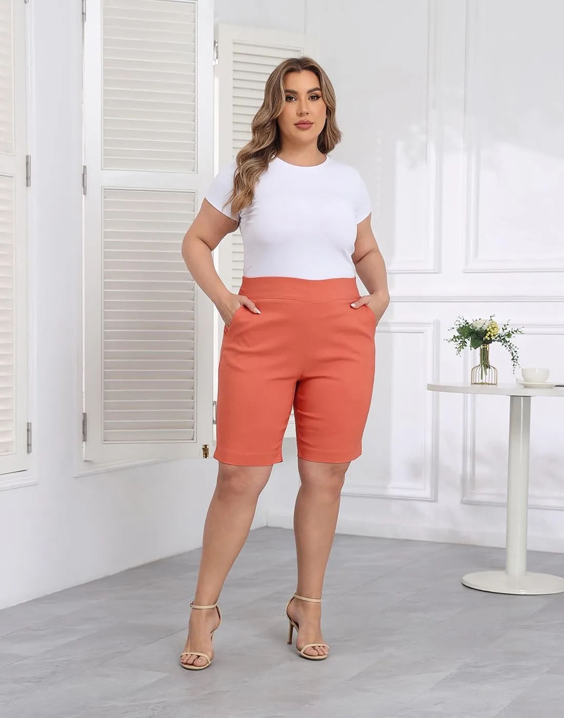 HDE Plus Size Bermuda Shorts Mid Rise 10" Inseam Pull On Shorts with Pockets