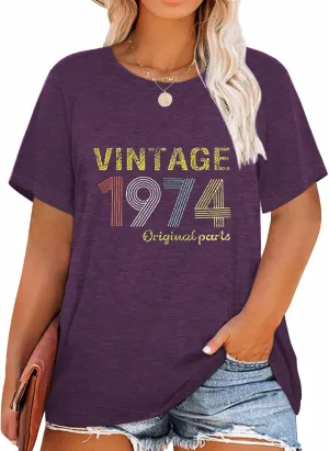 HDLTE Plus Size Vintage 1974 1984 T Shirts for Women Funny 40th 50th Birthday Gifts Shirt Casual Retro Birthday Party Tops