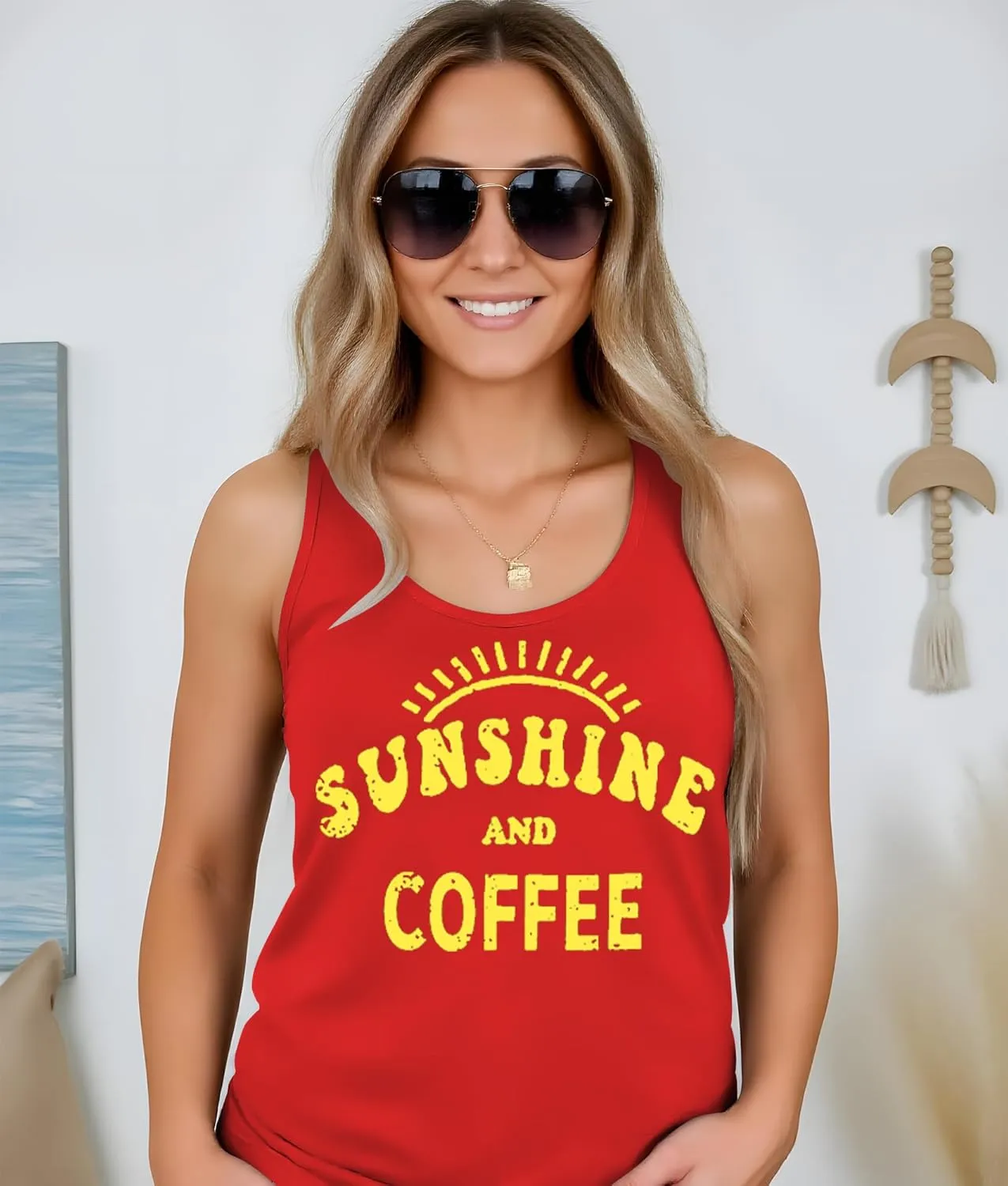 Here Comes The Sun Shirts Womens Sunshine Coffee Graphic Tank Top Sleeveless Tee