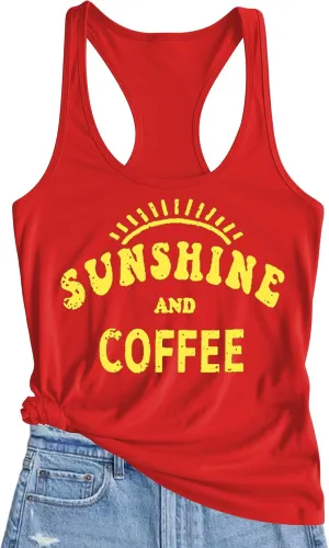 Here Comes The Sun Shirts Womens Sunshine Coffee Graphic Tank Top Sleeveless Tee
