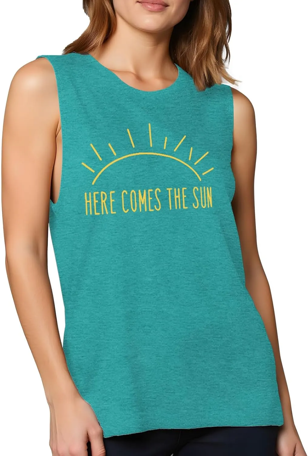 Here Comes The Sun Shirts Womens Sunshine Coffee Graphic Tank Top Sleeveless Tee