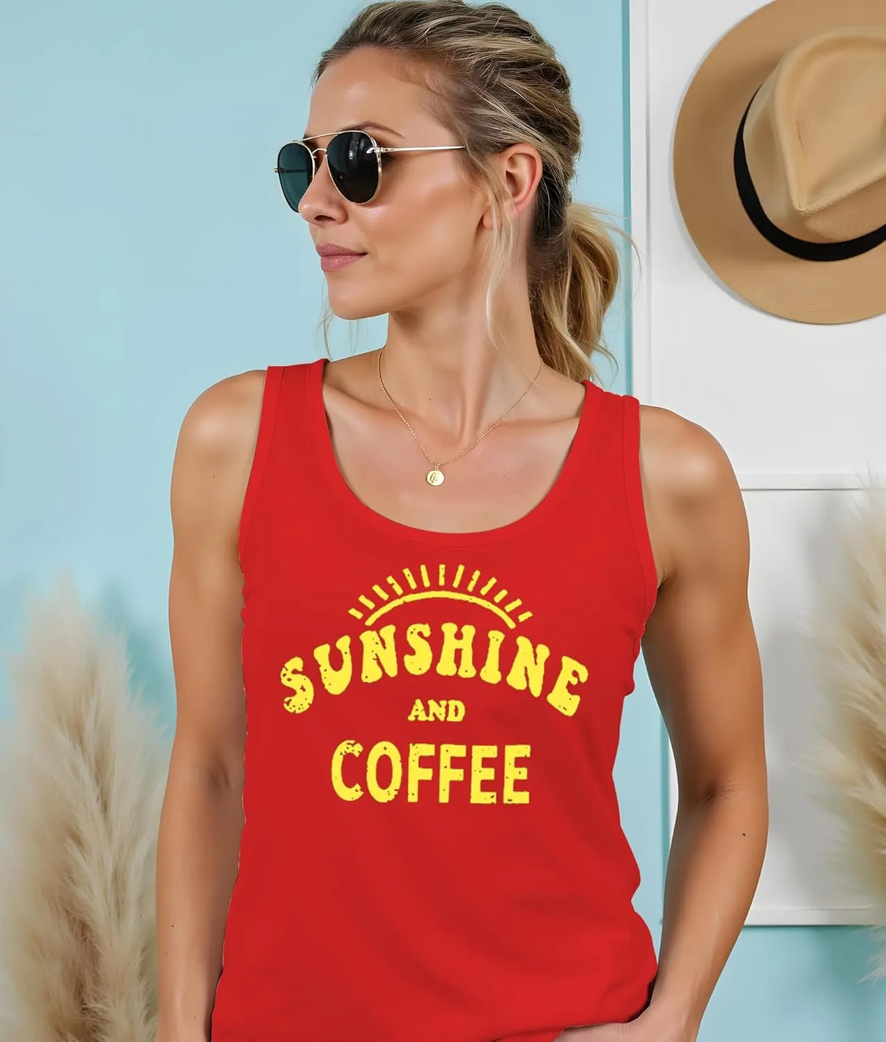 Here Comes The Sun Shirts Womens Sunshine Coffee Graphic Tank Top Sleeveless Tee