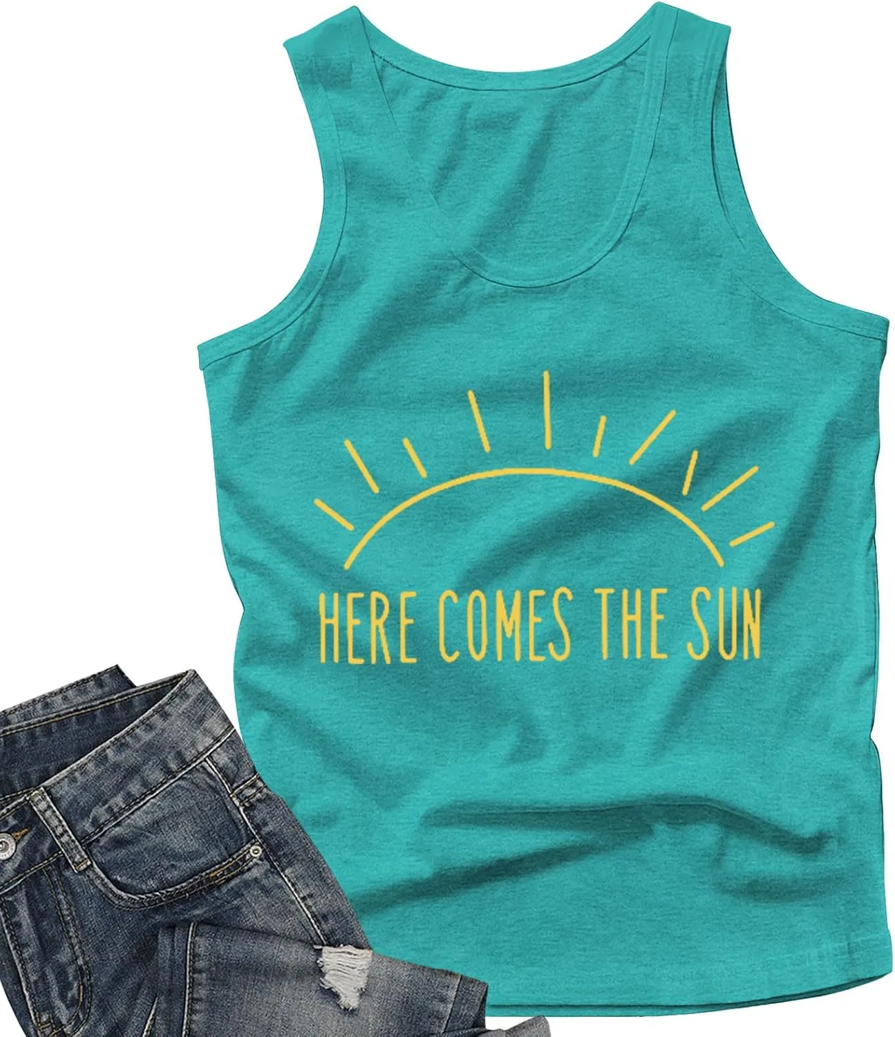 Here Comes The Sun Shirts Womens Sunshine Coffee Graphic Tank Top Sleeveless Tee