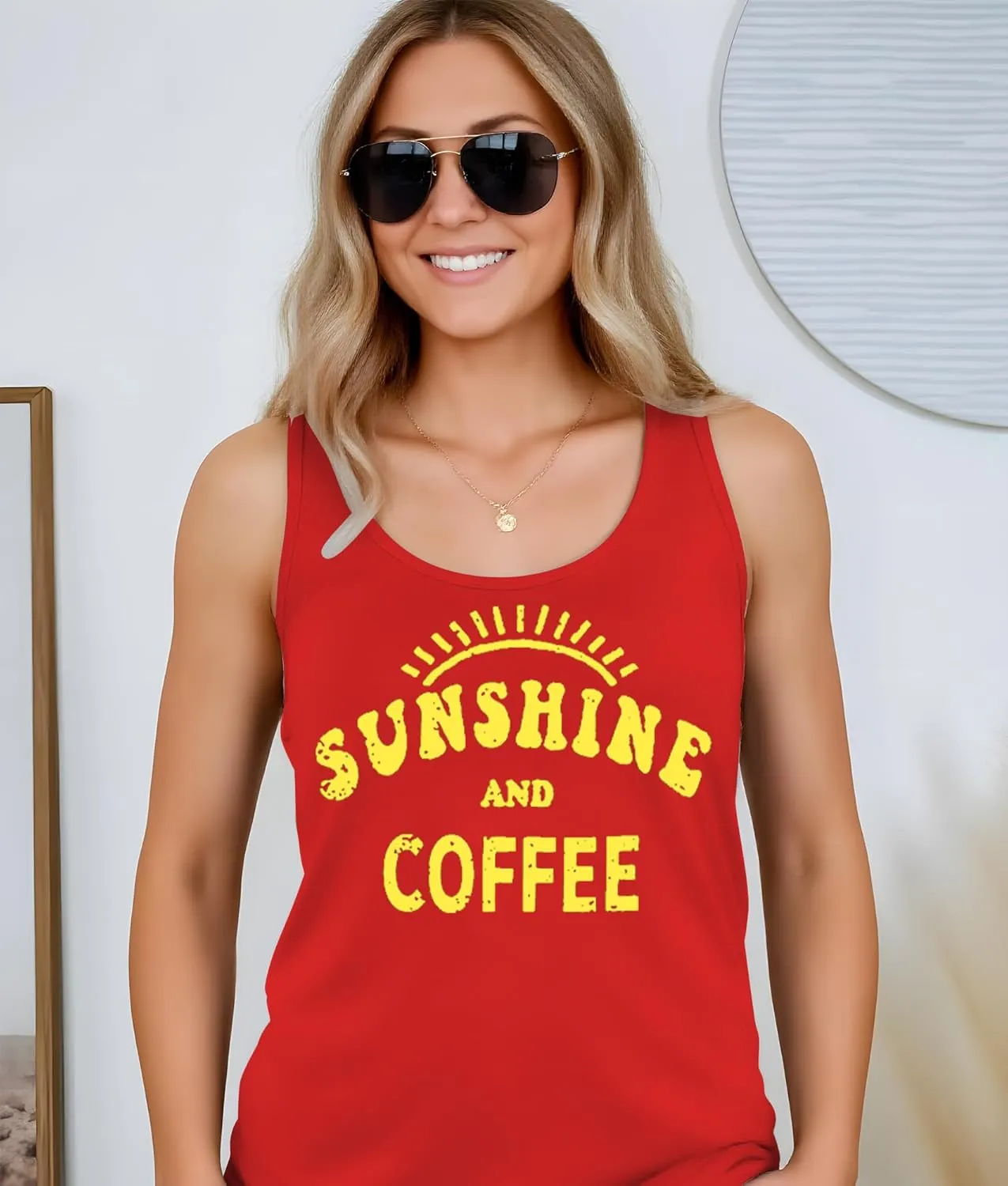 Here Comes The Sun Shirts Womens Sunshine Coffee Graphic Tank Top Sleeveless Tee