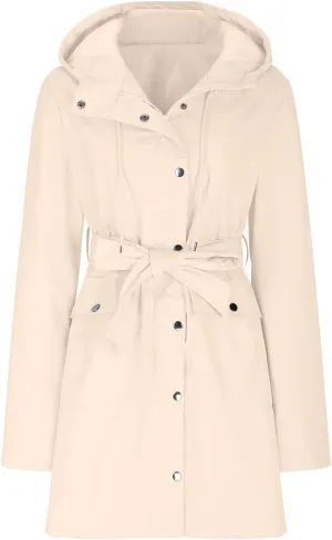 HGps8w Women's Raincoat Belted Waist Waterproof Hooded Trench Coats Lightweight Outdoor Windbreaker Long Travel Jackets