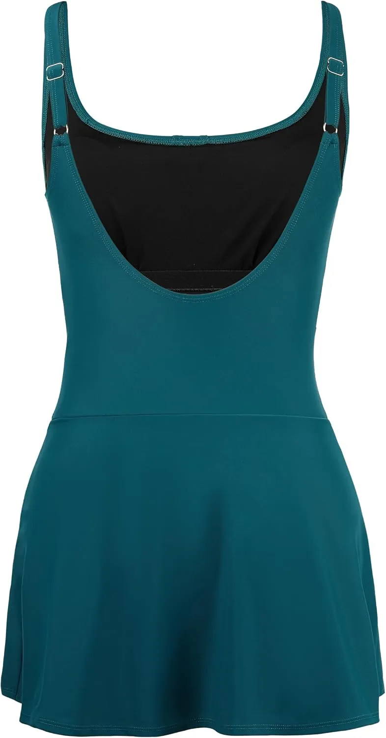 Hilor Women's One Piece Swimdress Tummy Control Swimsuits Skirted Bathing Suits Slimming Swim Dress