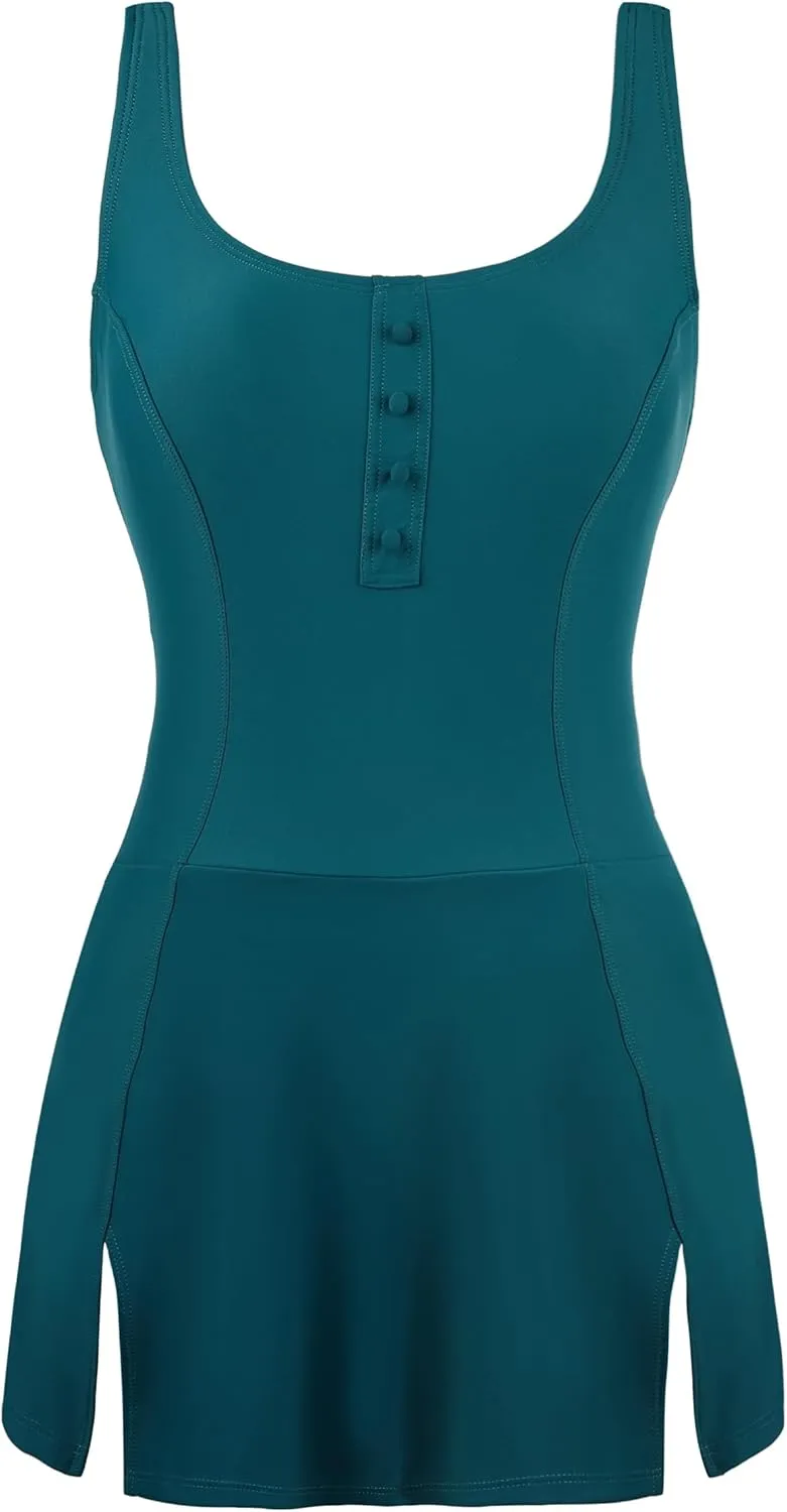 Hilor Women's One Piece Swimdress Tummy Control Swimsuits Skirted Bathing Suits Slimming Swim Dress