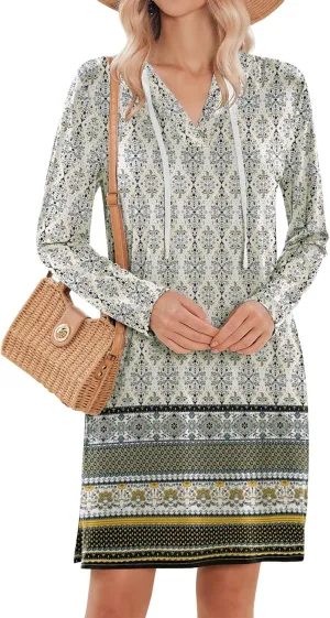 HOTOUCH Womens UPF 50  Cover-Up Dress Beach SPF Sun Protection Long Sleeve Shirts Dress Lightweight Athletic UV Hoodie
