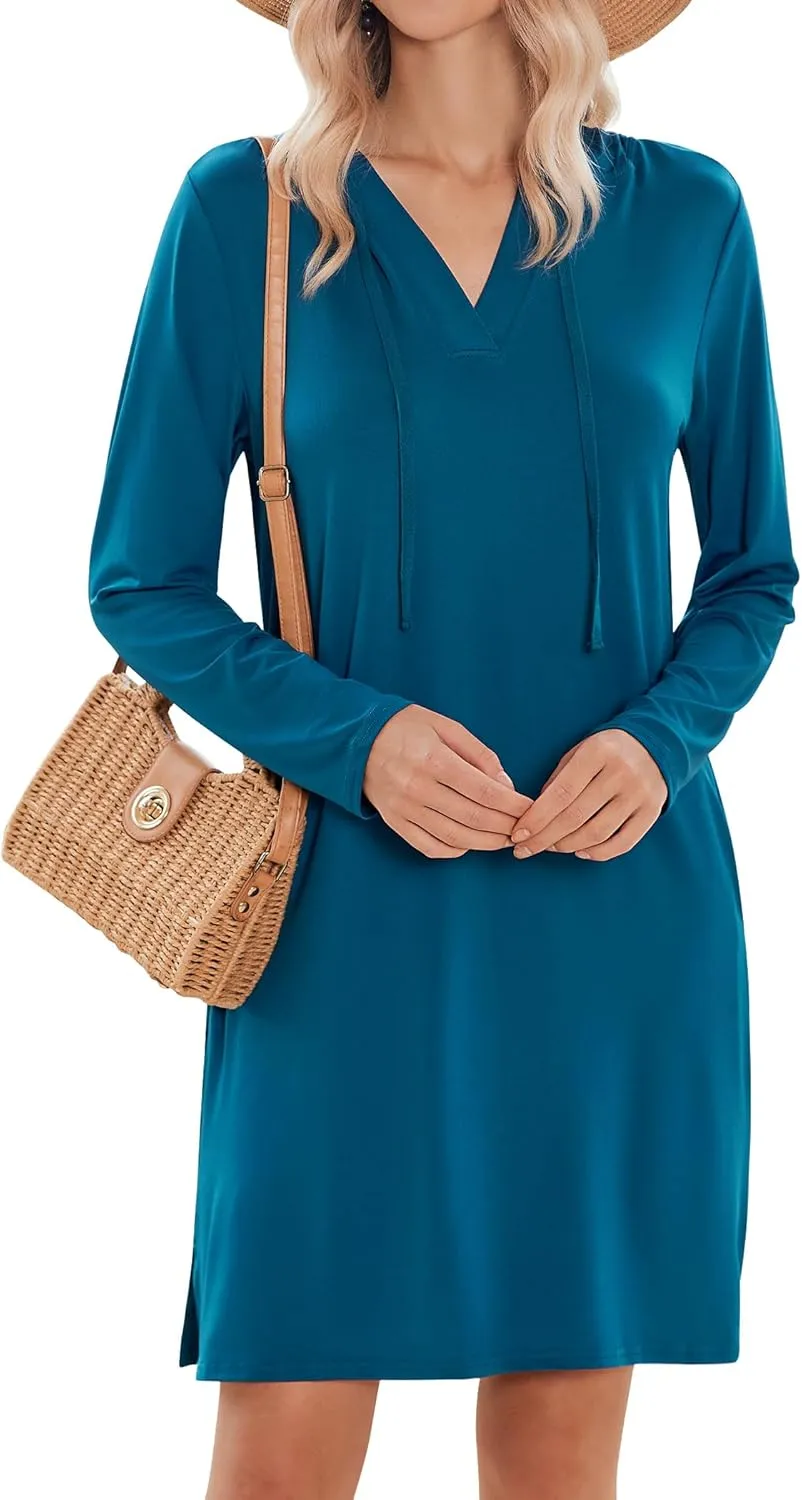 HOTOUCH Womens UPF 50  Cover-Up Dress Beach SPF Sun Protection Long Sleeve Shirts Dress Lightweight Athletic UV Hoodie