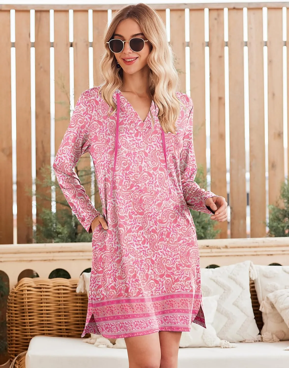 HOTOUCH Womens UPF 50  Cover-Up Dress Beach SPF Sun Protection Long Sleeve Shirts Dress Lightweight Athletic UV Hoodie