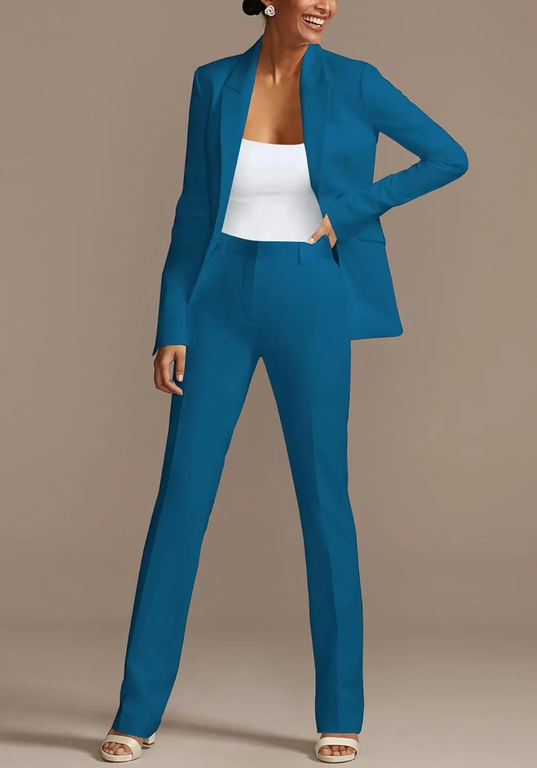 HuiSiFang Womens Fall Fashion 2 Piece Blazer Sets Open Front Blazers and Slim Fit Pants Suits Set
