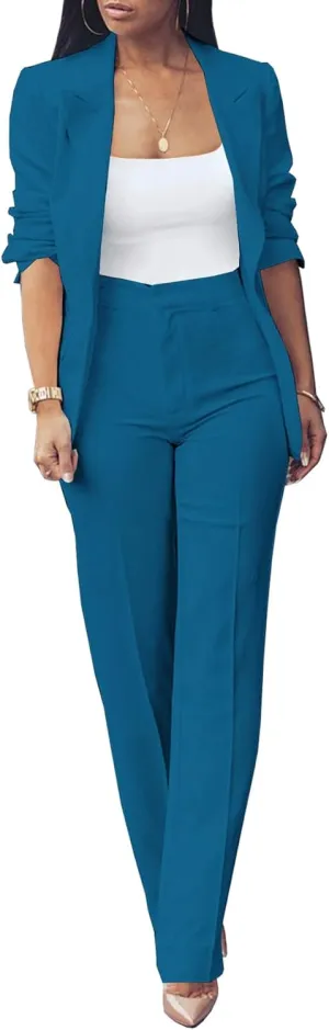 HuiSiFang Womens Fall Fashion 2 Piece Blazer Sets Open Front Blazers and Slim Fit Pants Suits Set
