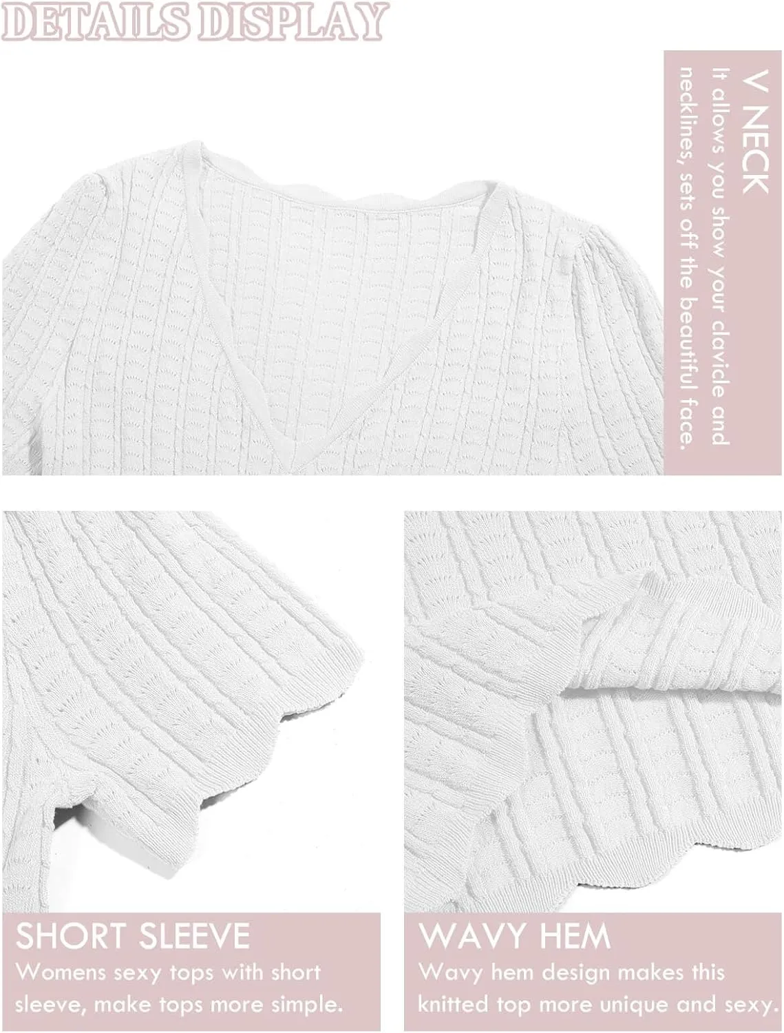 Imily Bela Womens Short Sleeve Sweaters Summer Casual V Neck Slim Fit Knit Lightweight Pullover Tops