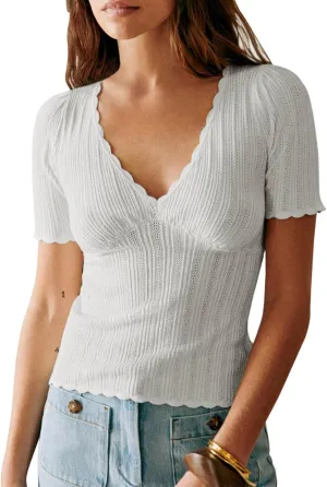 Imily Bela Womens Short Sleeve Sweaters Summer Casual V Neck Slim Fit Knit Lightweight Pullover Tops