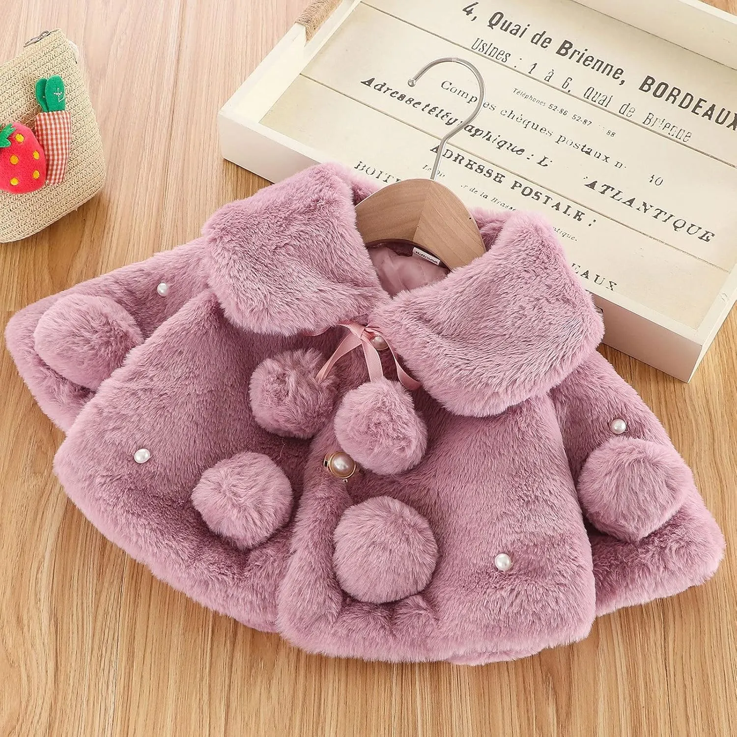 Infant Baby Girl Faux Fur Warm Winter Cape Cloak Coat Jacket Thicken Shawl Snowsuit Outerwear Cute Fuzzy Jacket