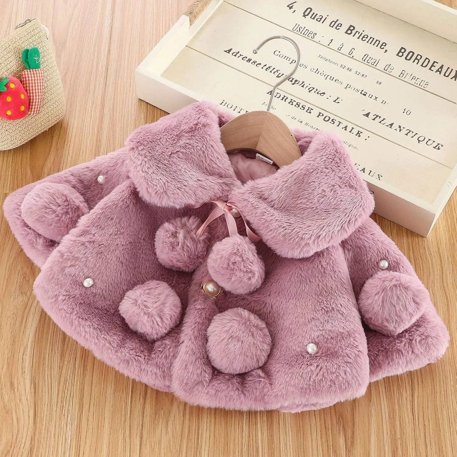 Infant Baby Girl Faux Fur Warm Winter Cape Cloak Coat Jacket Thicken Shawl Snowsuit Outerwear Cute Fuzzy Jacket