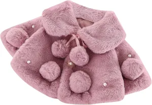 Infant Baby Girl Faux Fur Warm Winter Cape Cloak Coat Jacket Thicken Shawl Snowsuit Outerwear Cute Fuzzy Jacket