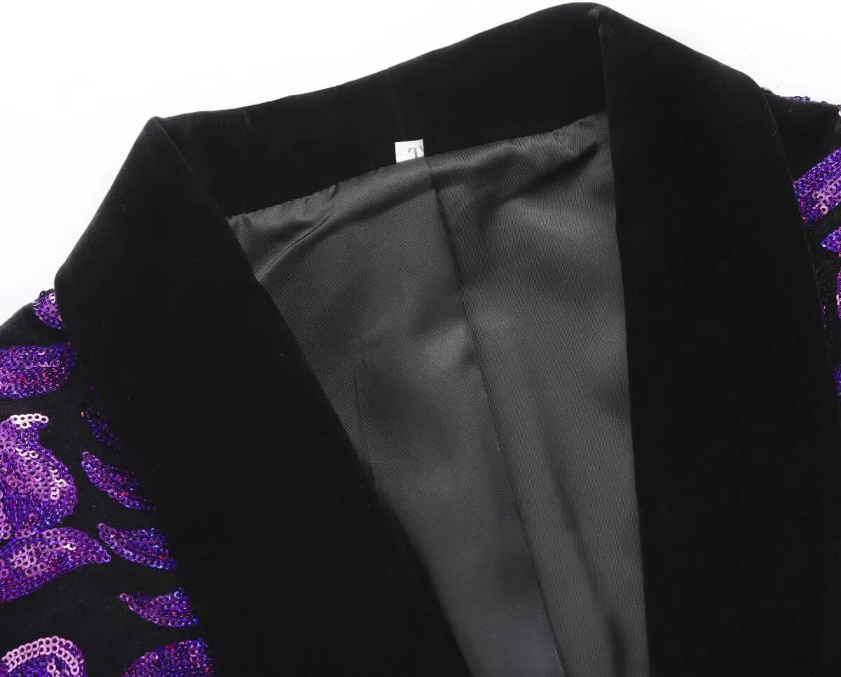 Iynnijoy Mens Velvet Sequins Blazer Shiny Sequin Tuxedo Suit Blazer Jacket for Party Wedding Banquet Prom