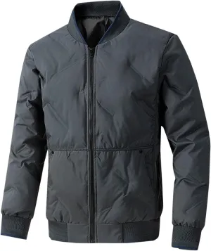 Jackets for Men Fashion Winter Zip up Long Sleeve No Hood down Jacket Casual Lightweight Warm Windbreaker Coat Pocket