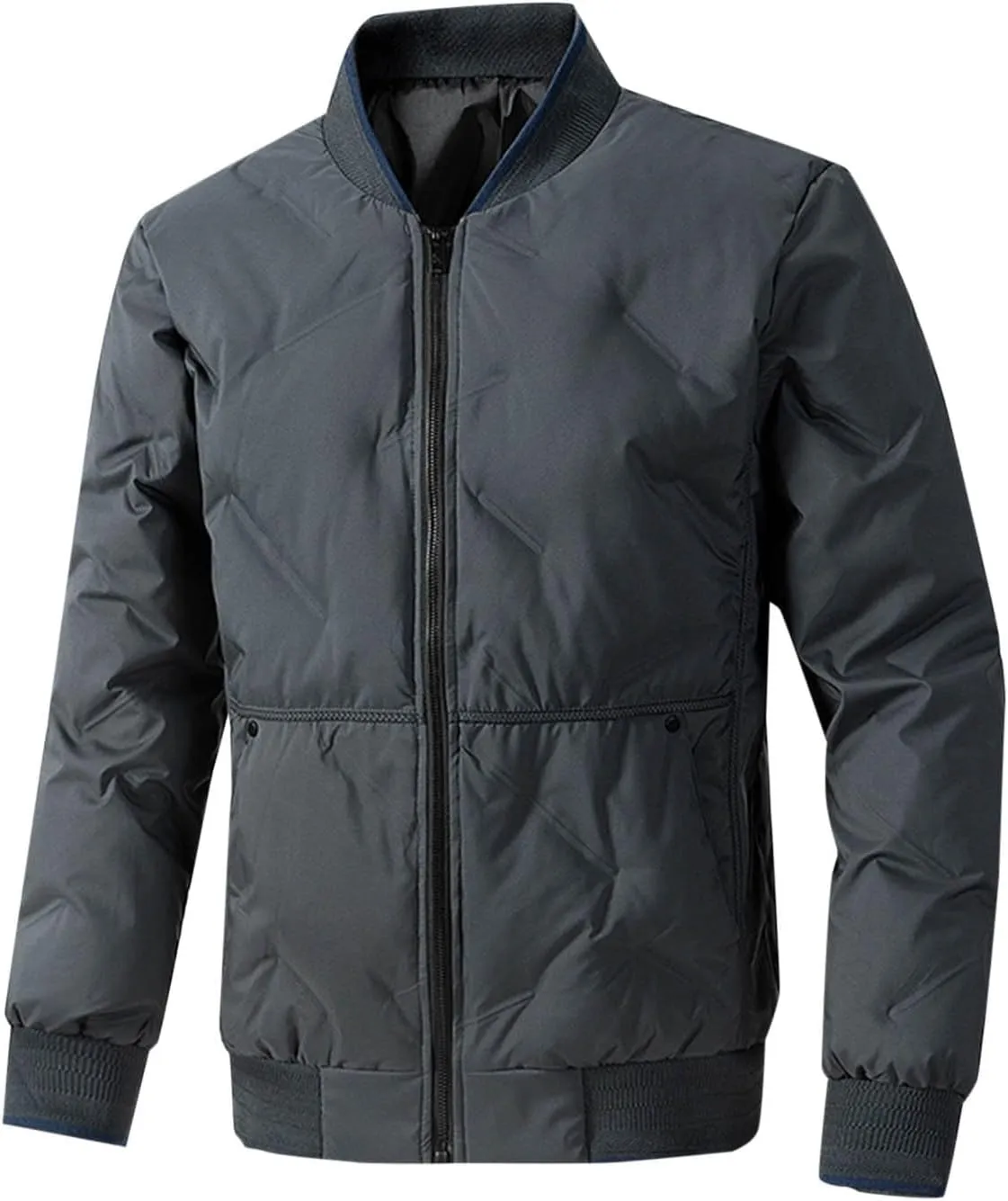 Jackets for Men Fashion Winter Zip up Long Sleeve No Hood down Jacket Casual Lightweight Warm Windbreaker Coat Pocket