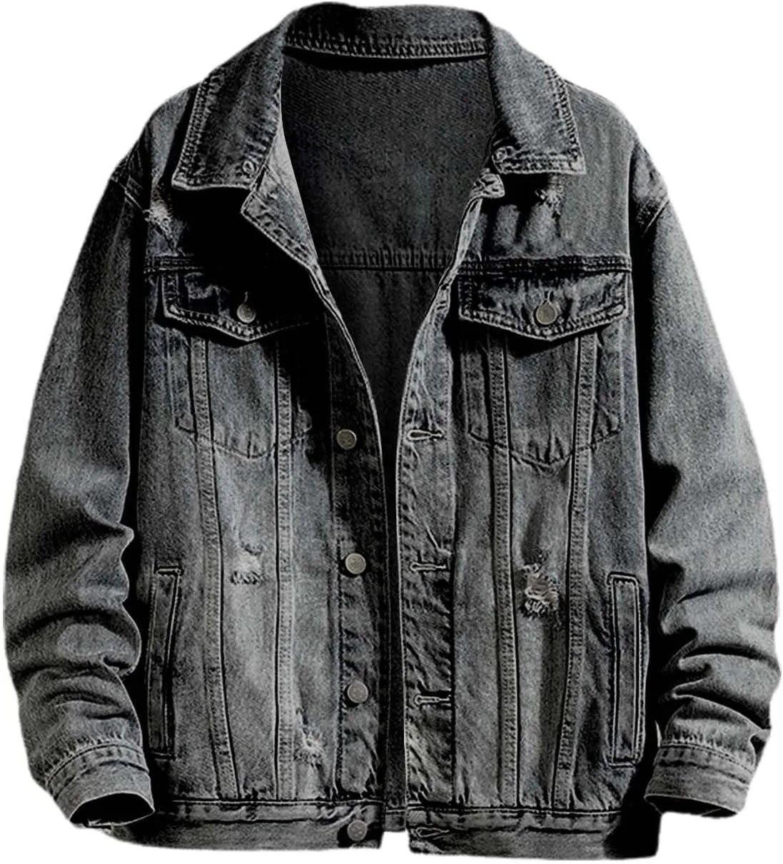 Jean Jacket for Men Fashion Denim Jacket Washed Classic Casual Distressed Ripped Slim Fit Trucker Jackets