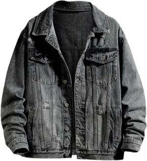 Jean Jacket for Men Fashion Denim Jacket Washed Classic Casual Distressed Ripped Slim Fit Trucker Jackets