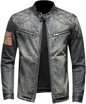 Jean Jacket for Men Slim Fit Vintage Washed Denim Jacket Coat Long Sleeve Teen Boys Hip Hop Rock Motorcycle Jackets