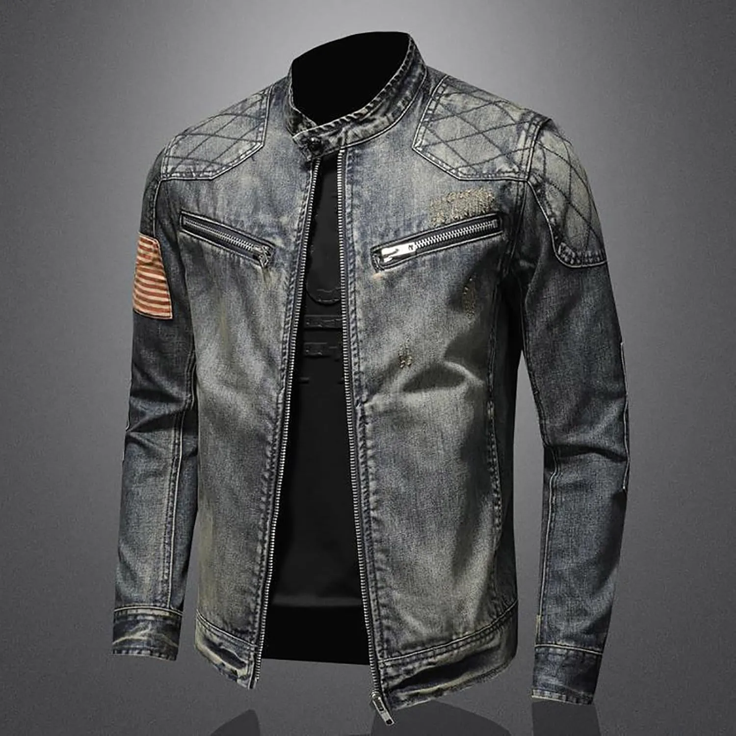 Jean Jacket for Men Slim Fit Vintage Washed Denim Jacket Coat Long Sleeve Teen Boys Hip Hop Rock Motorcycle Jackets