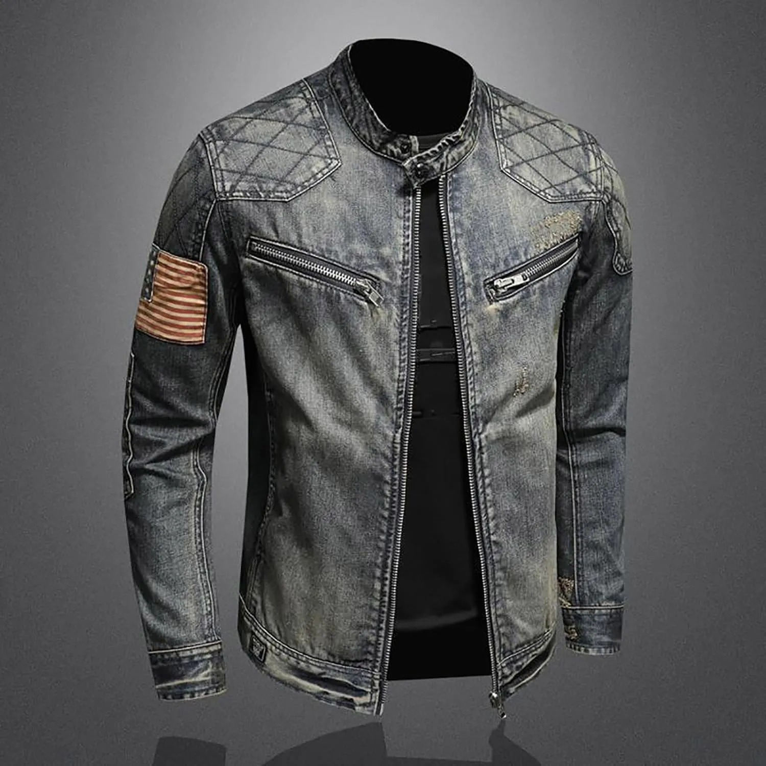 Jean Jacket for Men Slim Fit Vintage Washed Denim Jacket Coat Long Sleeve Teen Boys Hip Hop Rock Motorcycle Jackets
