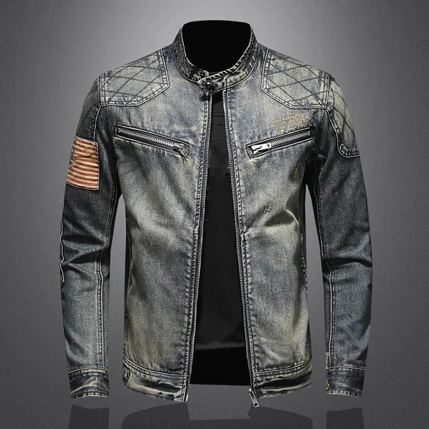 Jean Jacket for Men Slim Fit Vintage Washed Denim Jacket Coat Long Sleeve Teen Boys Hip Hop Rock Motorcycle Jackets