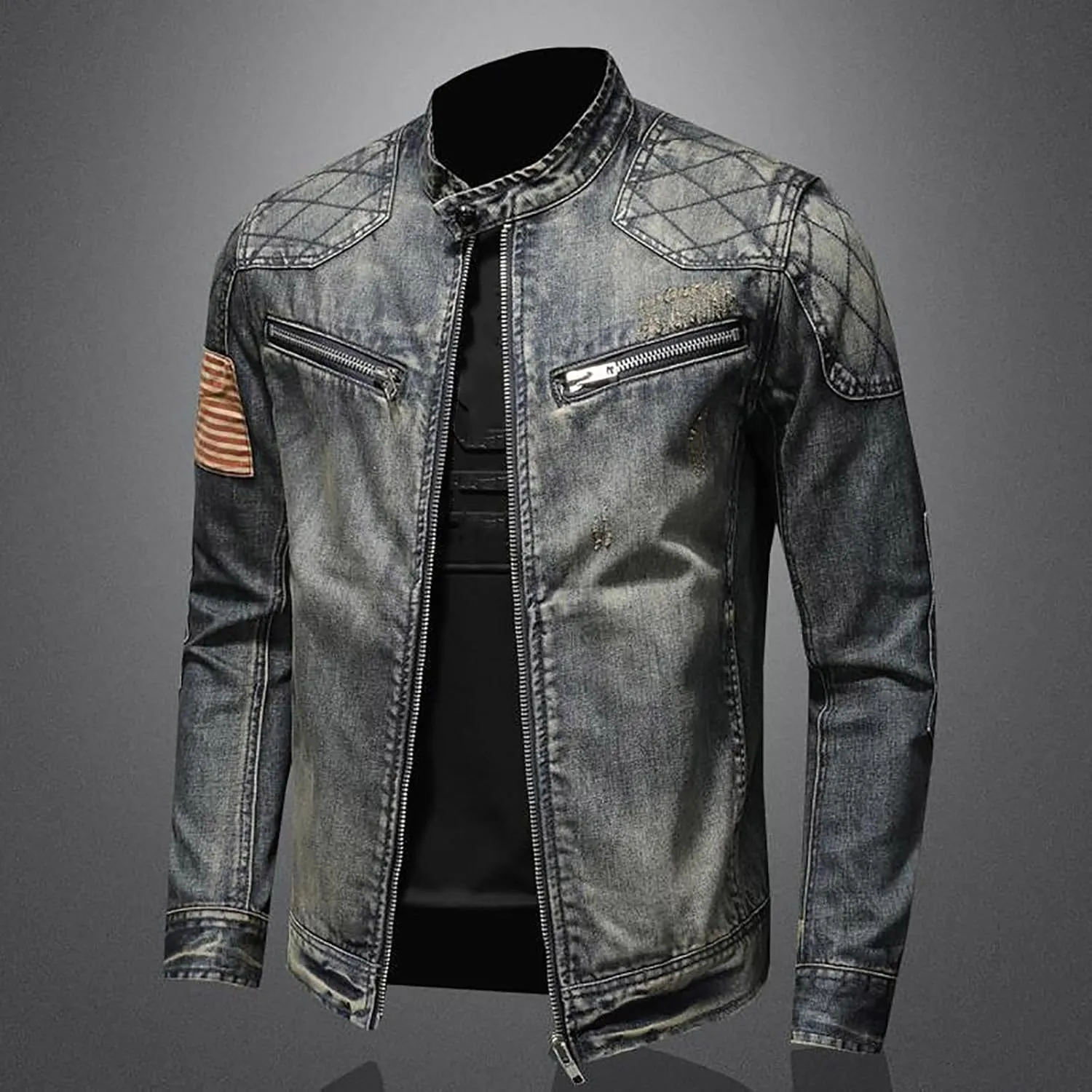 Jean Jacket for Men Slim Fit Vintage Washed Denim Jacket Coat Long Sleeve Teen Boys Hip Hop Rock Motorcycle Jackets