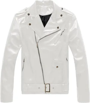 JEKE-DG Leather Jackets For Men Faux Bomber Motorcycle Jacket Lapel Asymmetric Zip-Up Blet Slim Fit Biker Coat