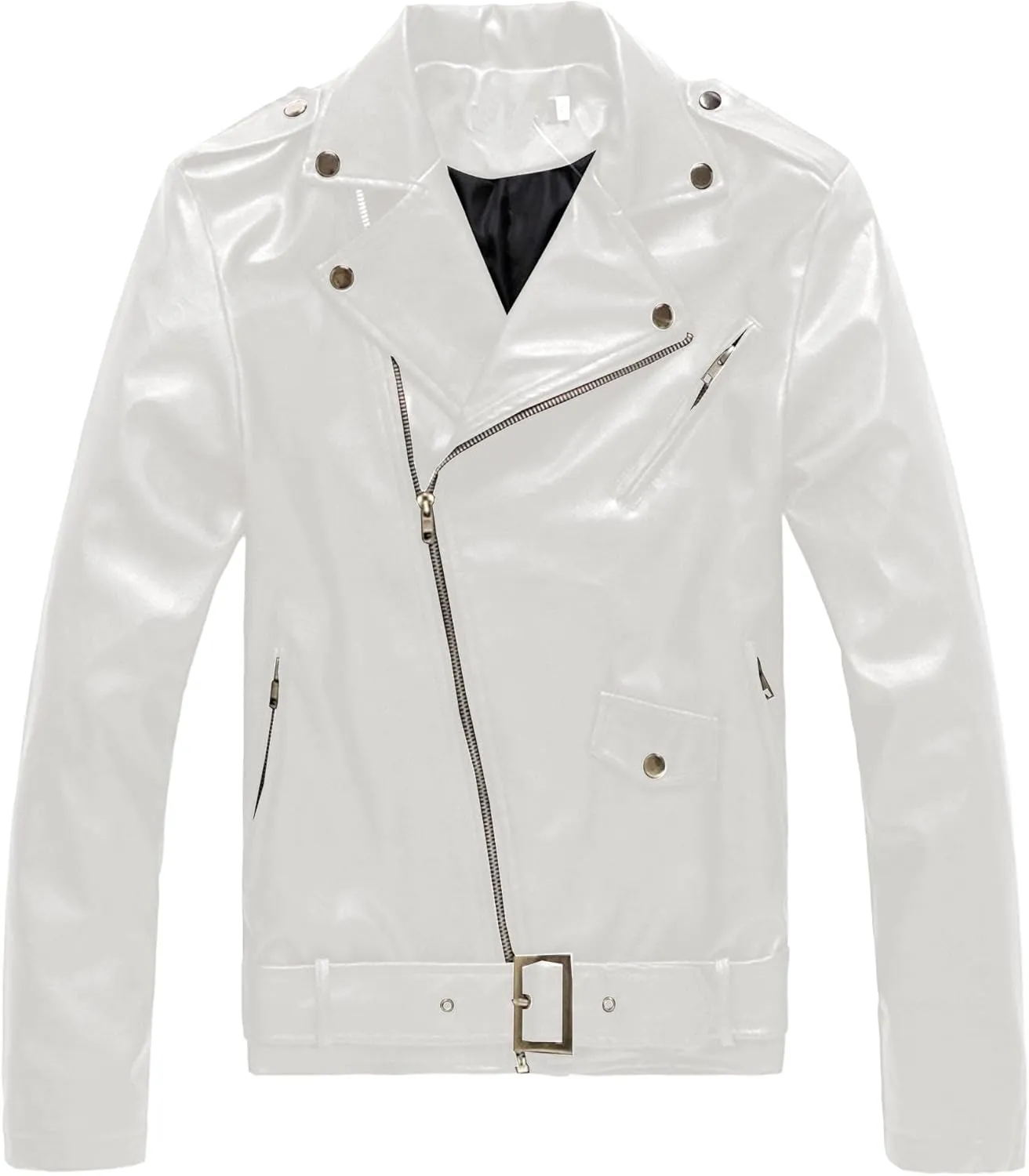 JEKE-DG Leather Jackets For Men Faux Bomber Motorcycle Jacket Lapel Asymmetric Zip-Up Blet Slim Fit Biker Coat