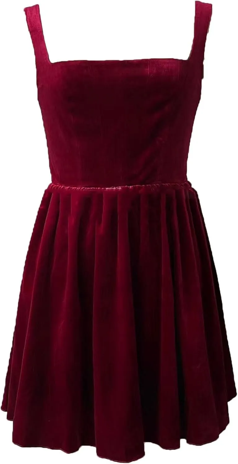 JEKE-DG Women's Ruffle A Line Elegant Christmas Dress Sleeveless Sexy Strap Cocktail Dress Slim Fit Solid Wedding Dresses