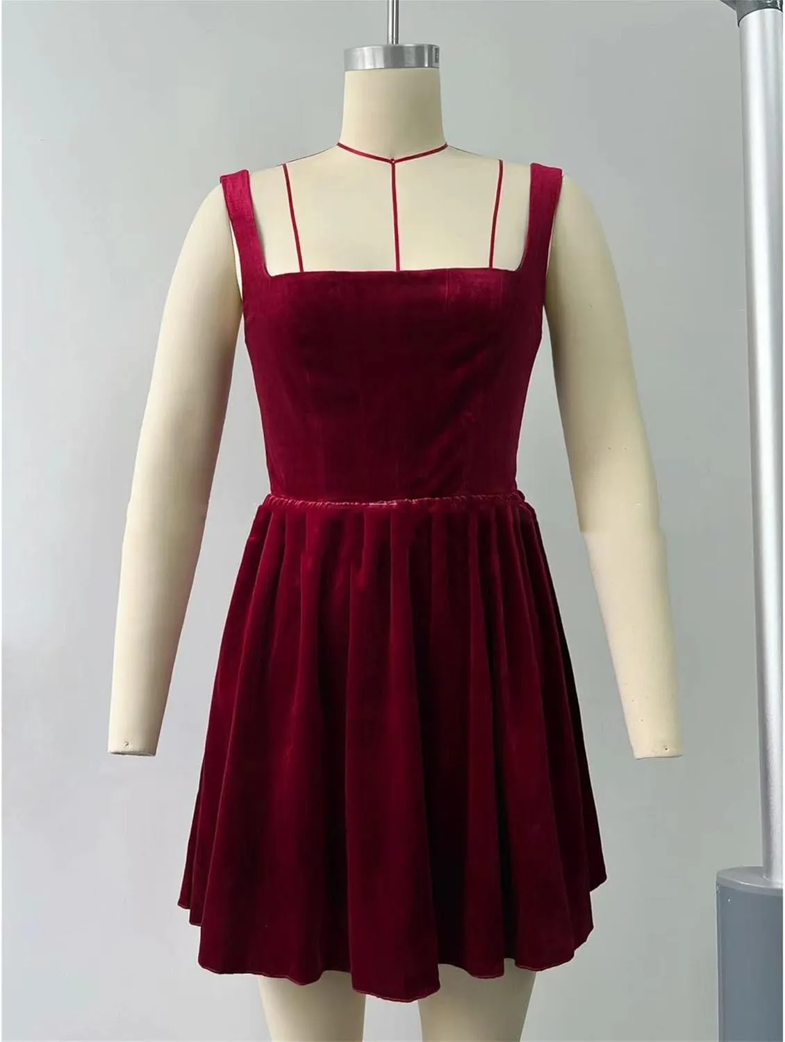 JEKE-DG Women's Ruffle A Line Elegant Christmas Dress Sleeveless Sexy Strap Cocktail Dress Slim Fit Solid Wedding Dresses
