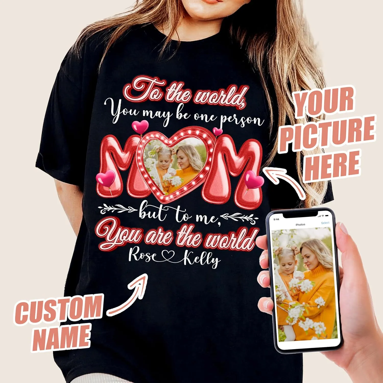 JIX & JOKY Custom Shirt with Picture Custom Mothers Day Shirt for Mom Photo Tshirt with Face Gift for Mothers Day Birthday
