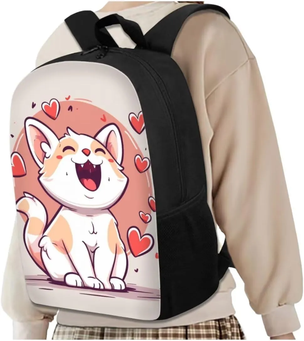 Kawaii Cat Bookbag and Lunch Box Set for Boys 17 Inch Preppy Backpacks for Teen Girls Pencil Case Kids Insulated Water Bottle Carrier 4 Piece Large Easy Clean Lightweight Middle School