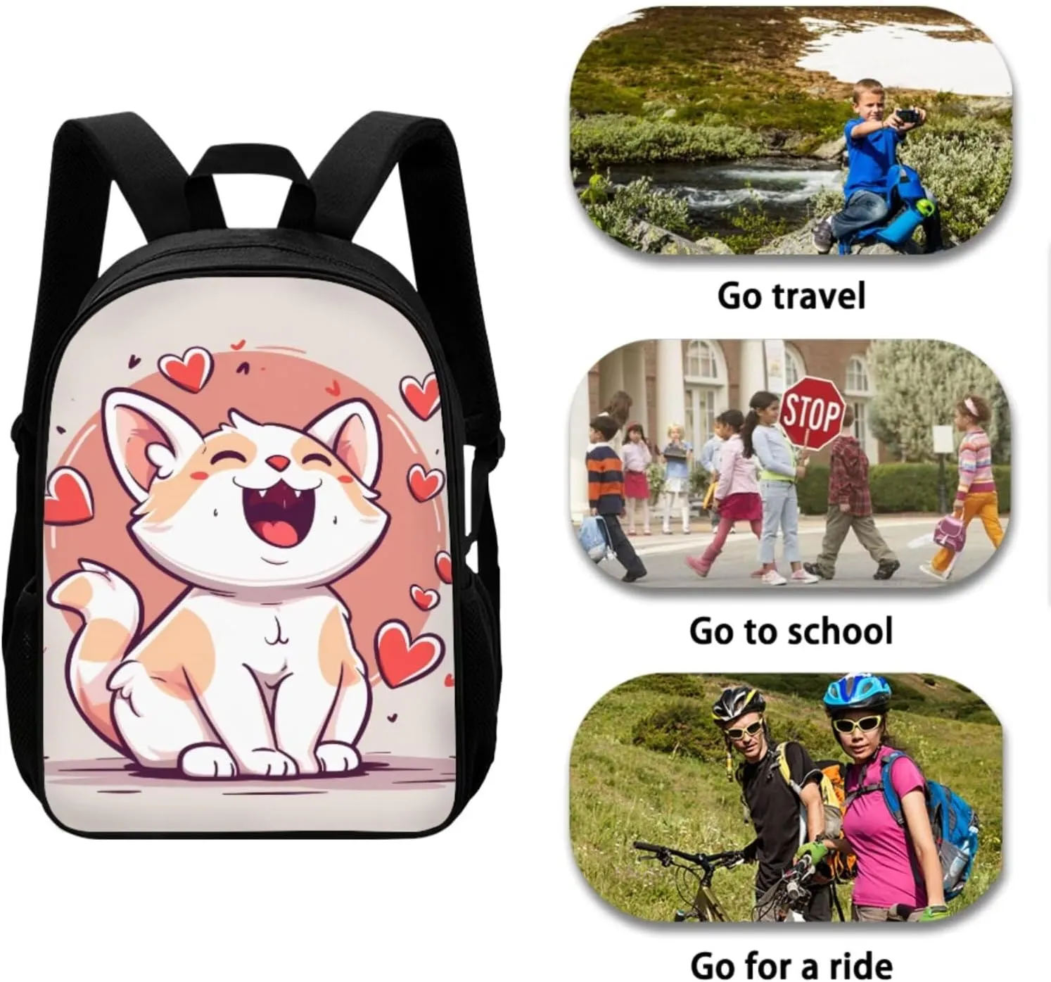 Kawaii Cat Bookbag and Lunch Box Set for Boys 17 Inch Preppy Backpacks for Teen Girls Pencil Case Kids Insulated Water Bottle Carrier 4 Piece Large Easy Clean Lightweight Middle School