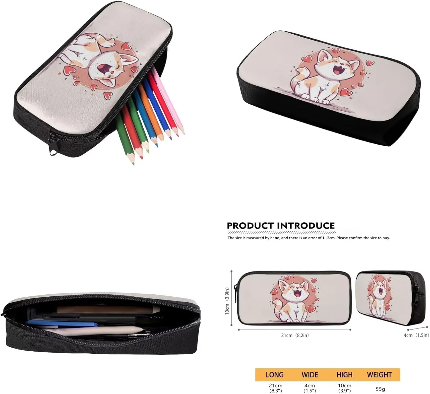Kawaii Cat Bookbag and Lunch Box Set for Boys 17 Inch Preppy Backpacks for Teen Girls Pencil Case Kids Insulated Water Bottle Carrier 4 Piece Large Easy Clean Lightweight Middle School