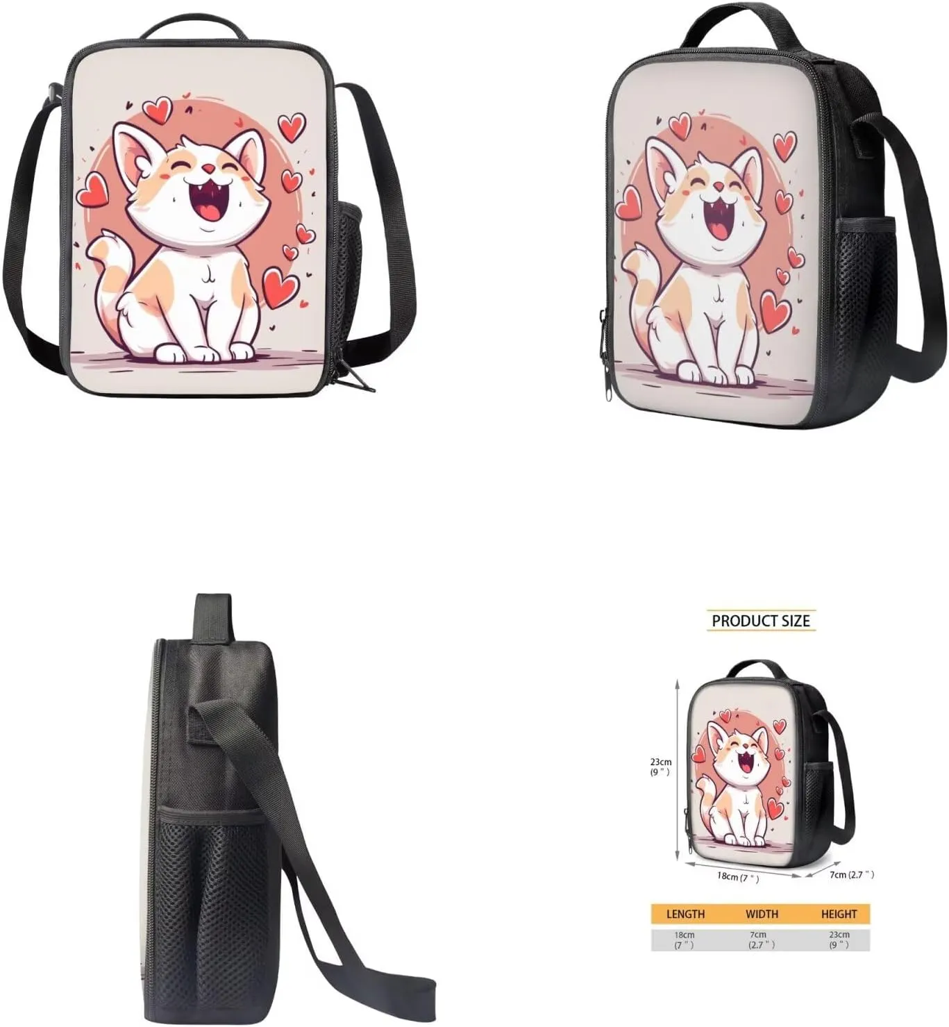 Kawaii Cat Bookbag and Lunch Box Set for Boys 17 Inch Preppy Backpacks for Teen Girls Pencil Case Kids Insulated Water Bottle Carrier 4 Piece Large Easy Clean Lightweight Middle School