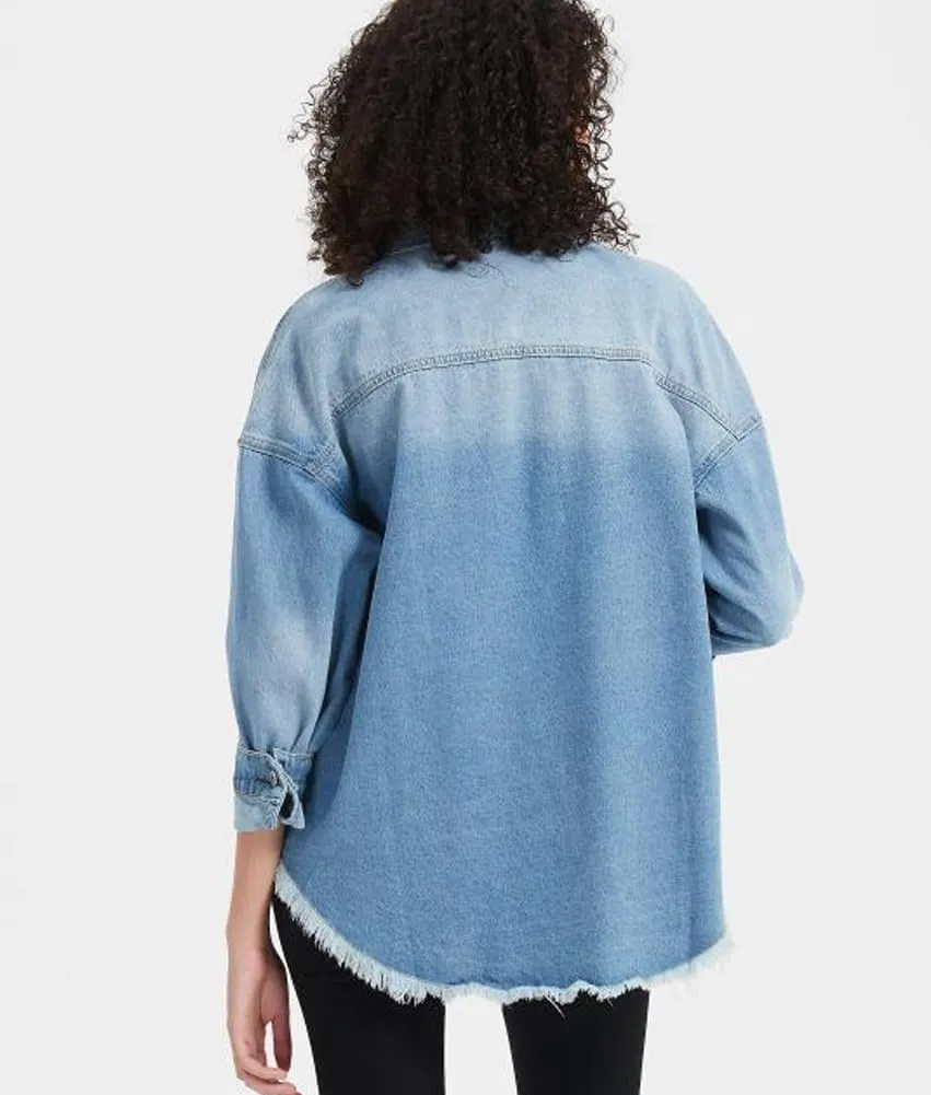 Kedera Women's Oversized Denim Jacket Casual Long Boyfriend Distresse Jean Shacket Jacket with Pockets