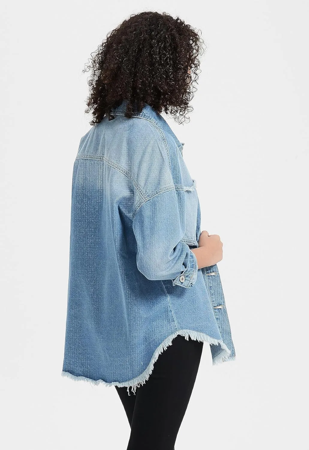 Kedera Women's Oversized Denim Jacket Casual Long Boyfriend Distresse Jean Shacket Jacket with Pockets
