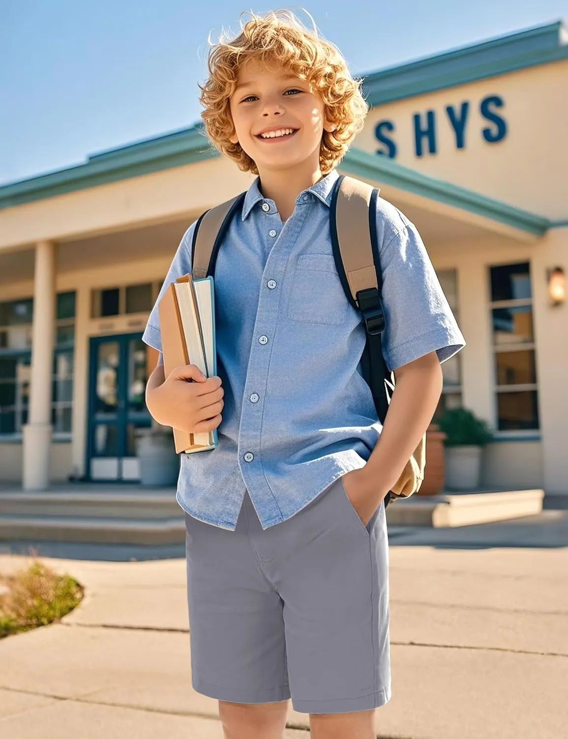 KEREDA Boys School Uniform Golf Shorts Pull On Preppy Shorts Kids Clothes with Pockets